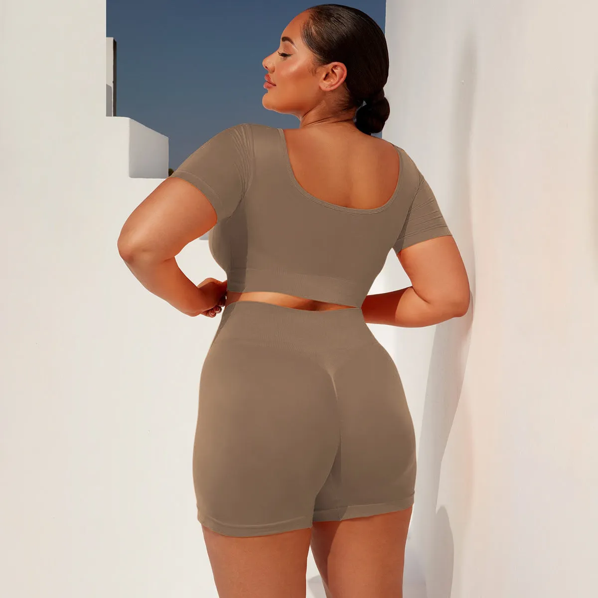 Seamless Tight Short Sleeve Yoga Workout Suit