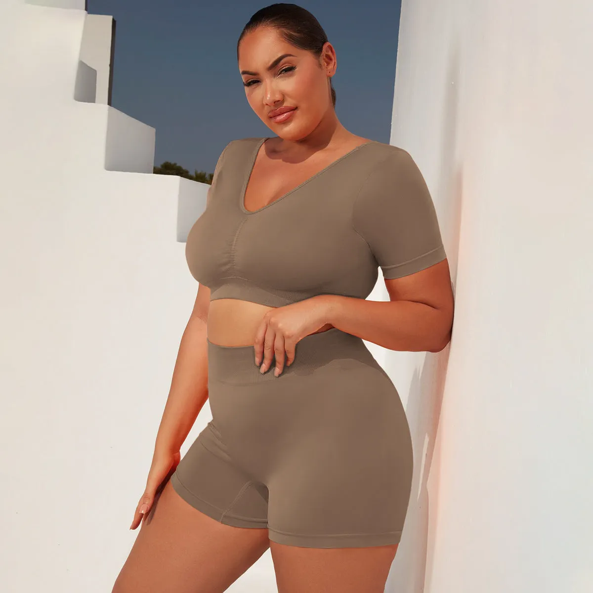 Seamless Tight Short Sleeve Yoga Workout Suit