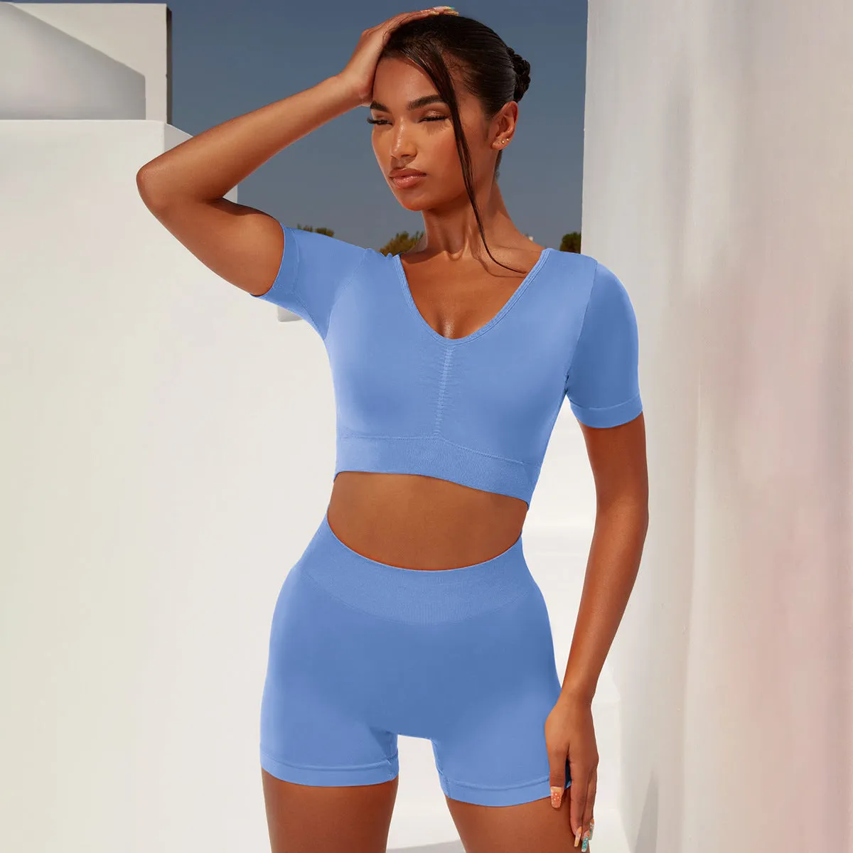 Seamless Tight Short Sleeve Yoga Workout Suit