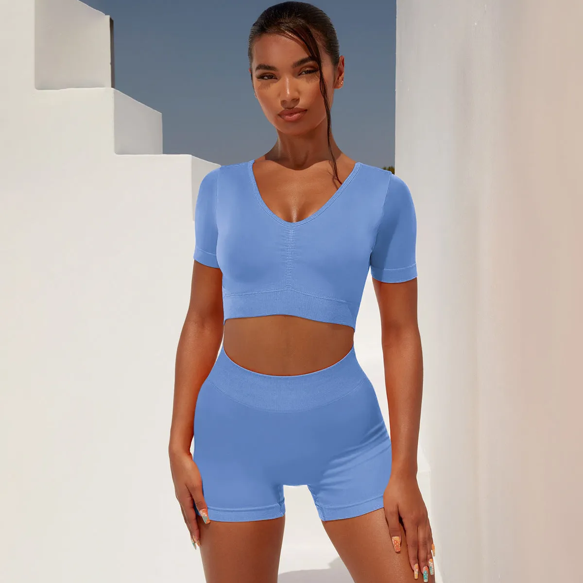 Seamless Tight Short Sleeve Yoga Workout Suit