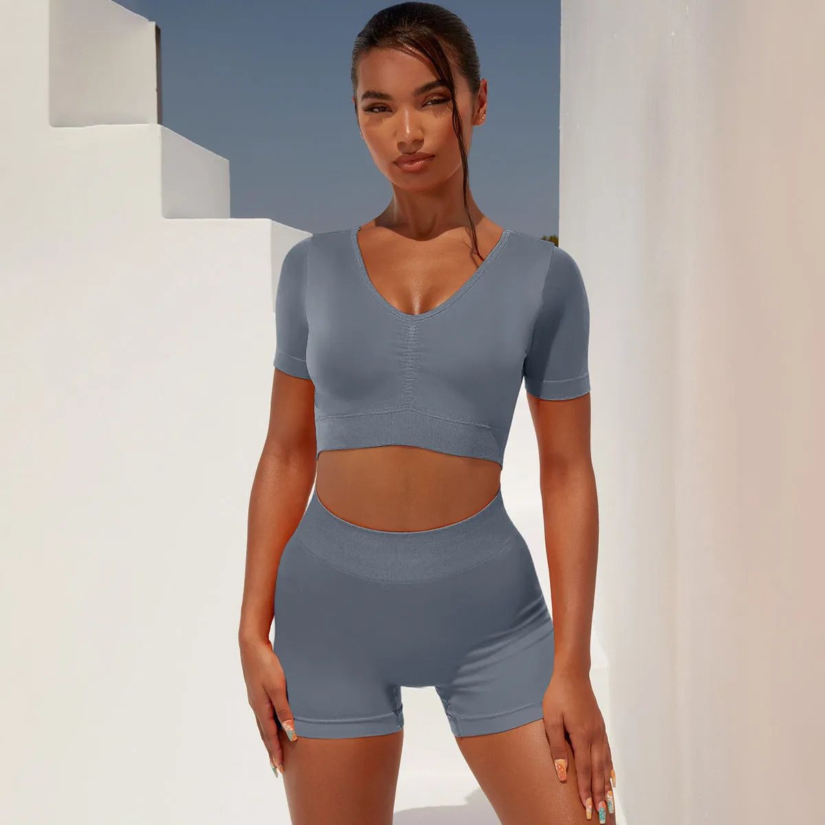 Seamless Tight Short Sleeve Yoga Workout Suit