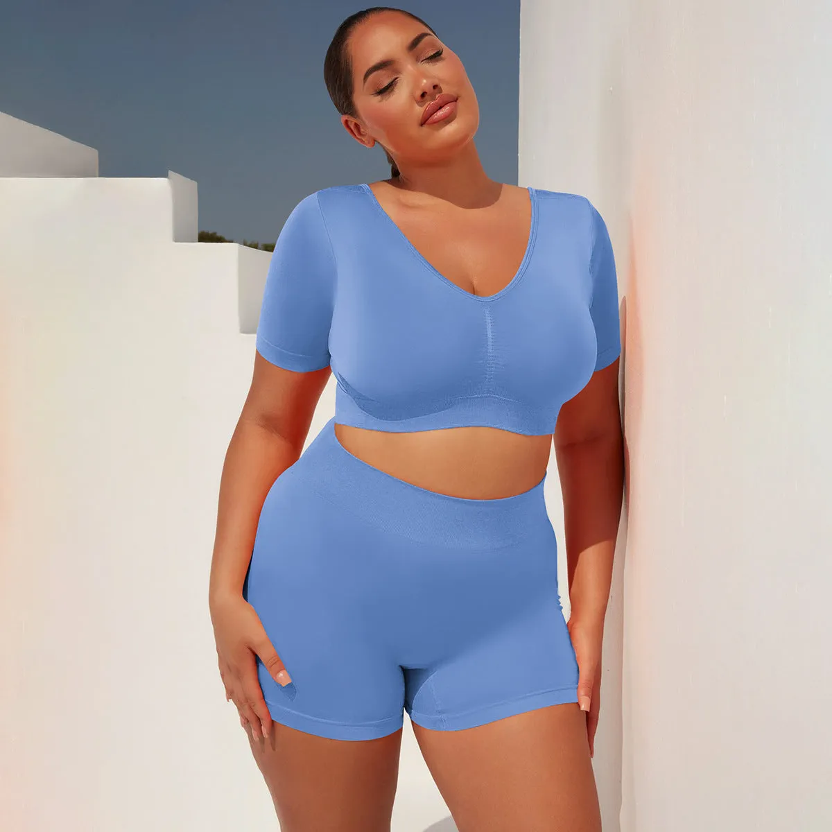 Seamless Tight Short Sleeve Yoga Workout Suit