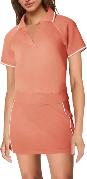 SENSERISE Womens Workout Sets 2 Piece Outfits V Neck Short Sleeve Polo Shirt and Tennis Skort Set with Pockets
