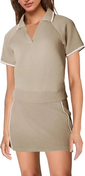 SENSERISE Womens Workout Sets 2 Piece Outfits V Neck Short Sleeve Polo Shirt and Tennis Skort Set with Pockets
