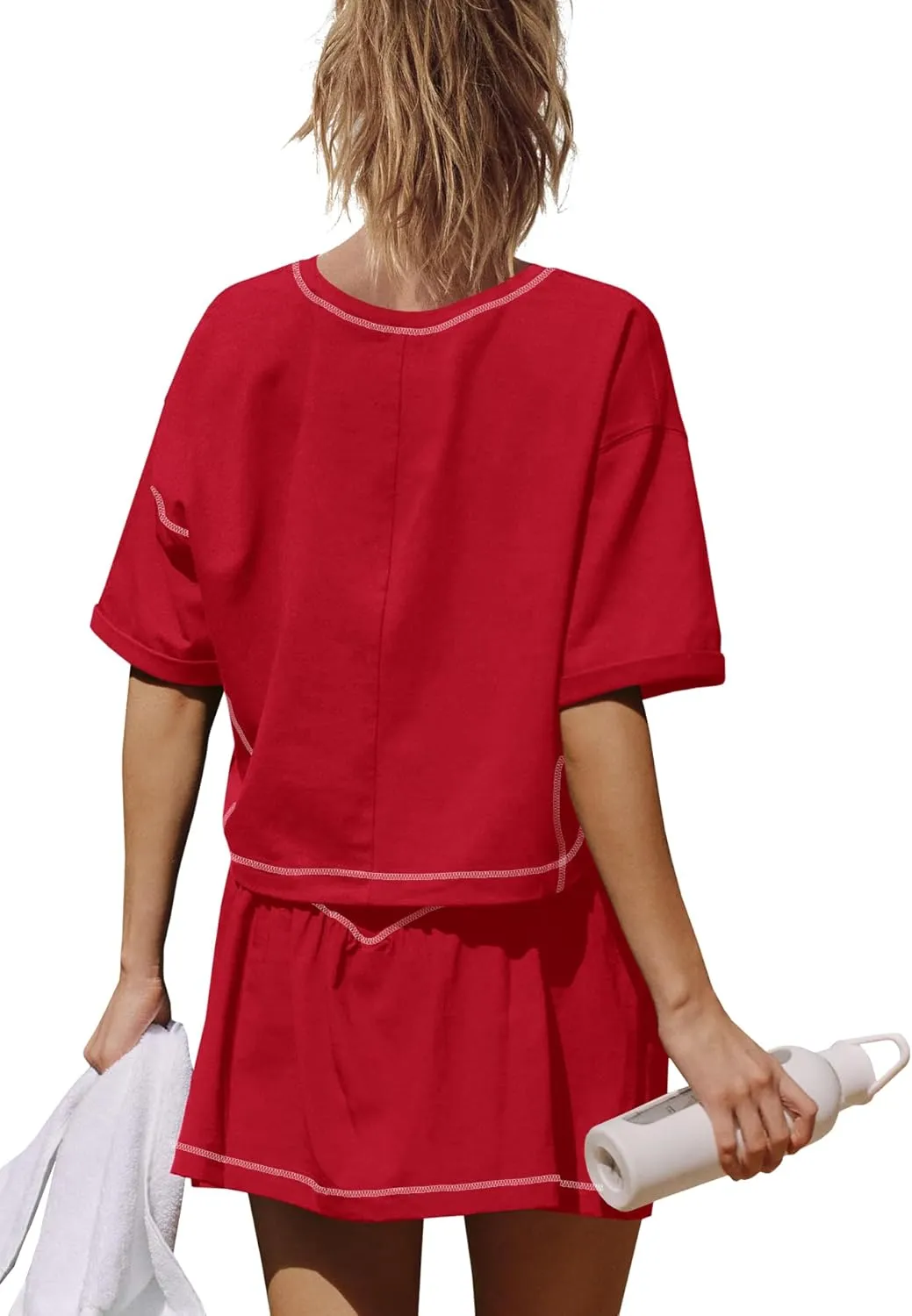 SENSERISE Womens Workout Sets Tennis Skirt Set Crop Tops and Skirts with Pockets Summer Athletic Outfits