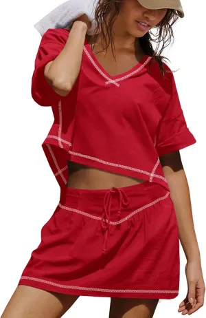 SENSERISE Womens Workout Sets Tennis Skirt Set Crop Tops and Skirts with Pockets Summer Athletic Outfits