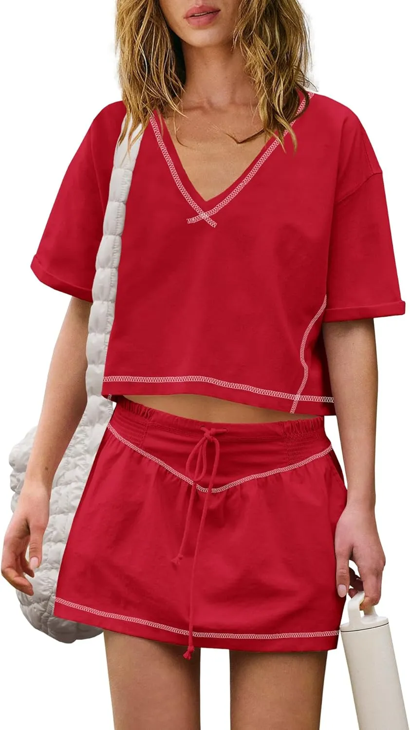 SENSERISE Womens Workout Sets Tennis Skirt Set Crop Tops and Skirts with Pockets Summer Athletic Outfits
