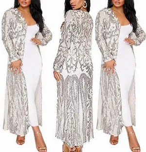 Sequin Cardigans Duster Sparkly Blazer Jackets Long for Women Evening