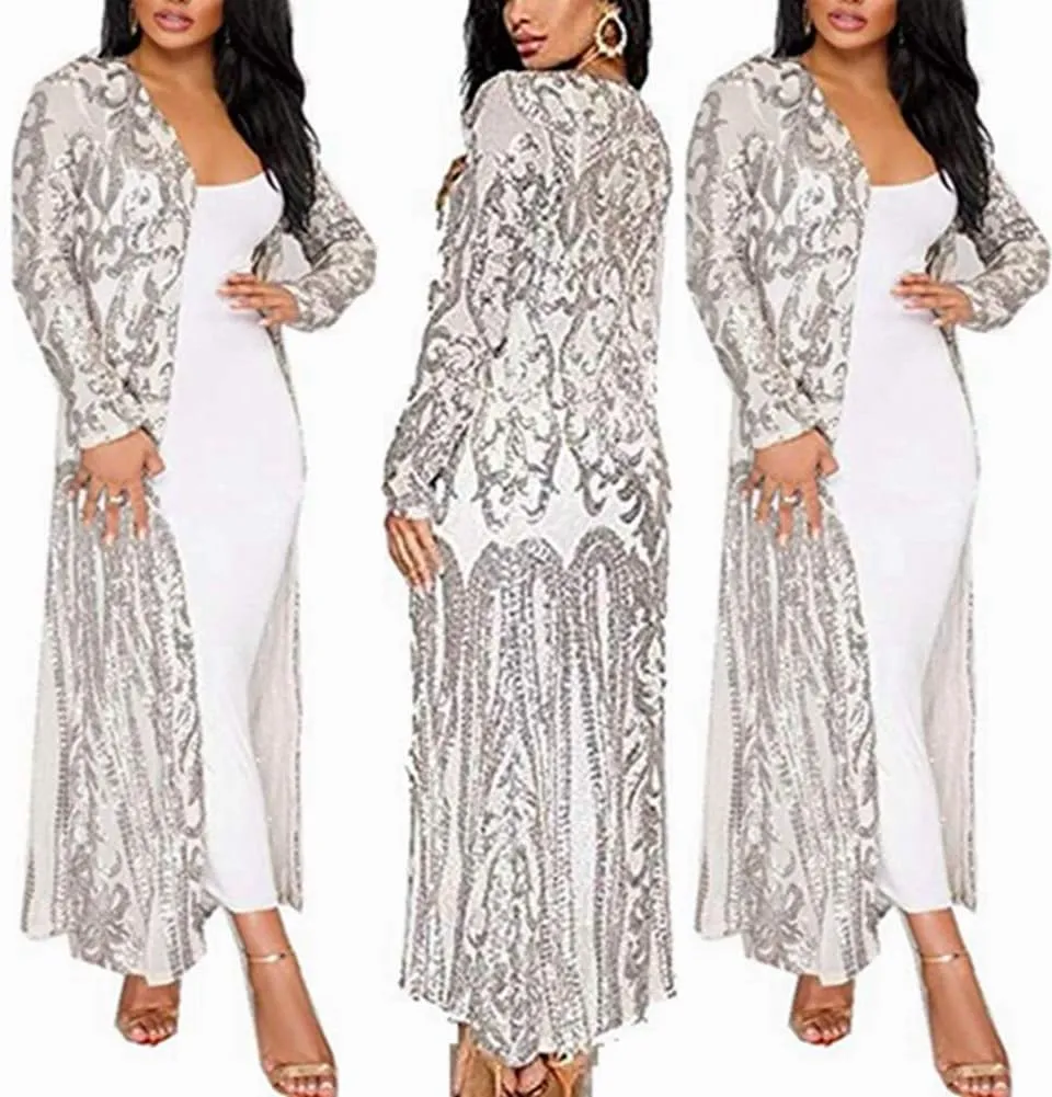 Sequin Cardigans Duster Sparkly Blazer Jackets Long for Women Evening