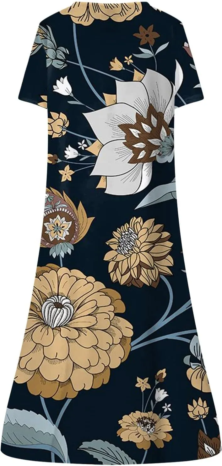 SGASY Summer Dresses for Women 2024 Plus Size Short Sleeve Button Down Boho Midi Sundress House Dress with Pockets