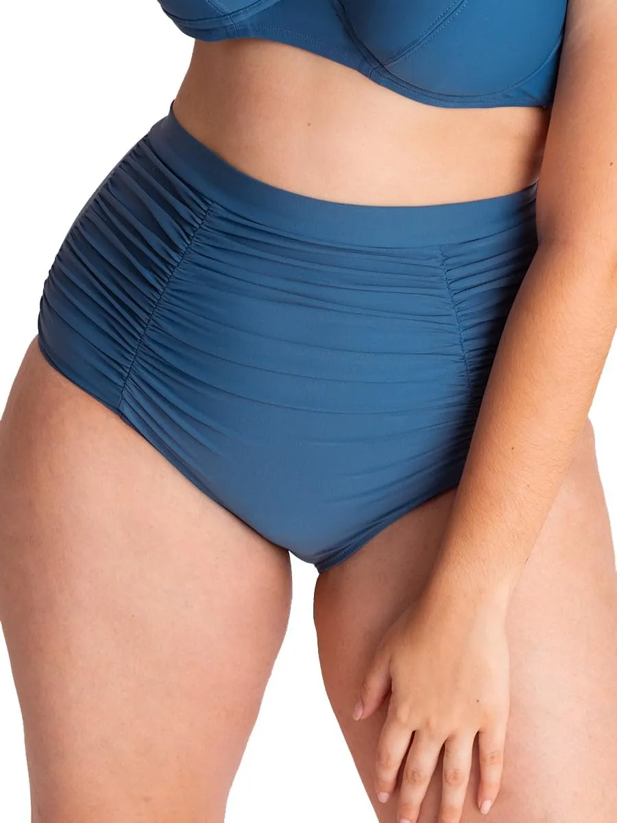 SHAPERMINT Women Ruched High Waisted Bikini Bottom Swimsuit, Tummy Control Full Coverage Swimwear, Small to Plus Size
