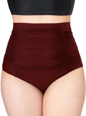 SHAPERMINT Women Ruched High Waisted Bikini Bottom Swimsuit, Tummy Control Full Coverage Swimwear, Small to Plus Size