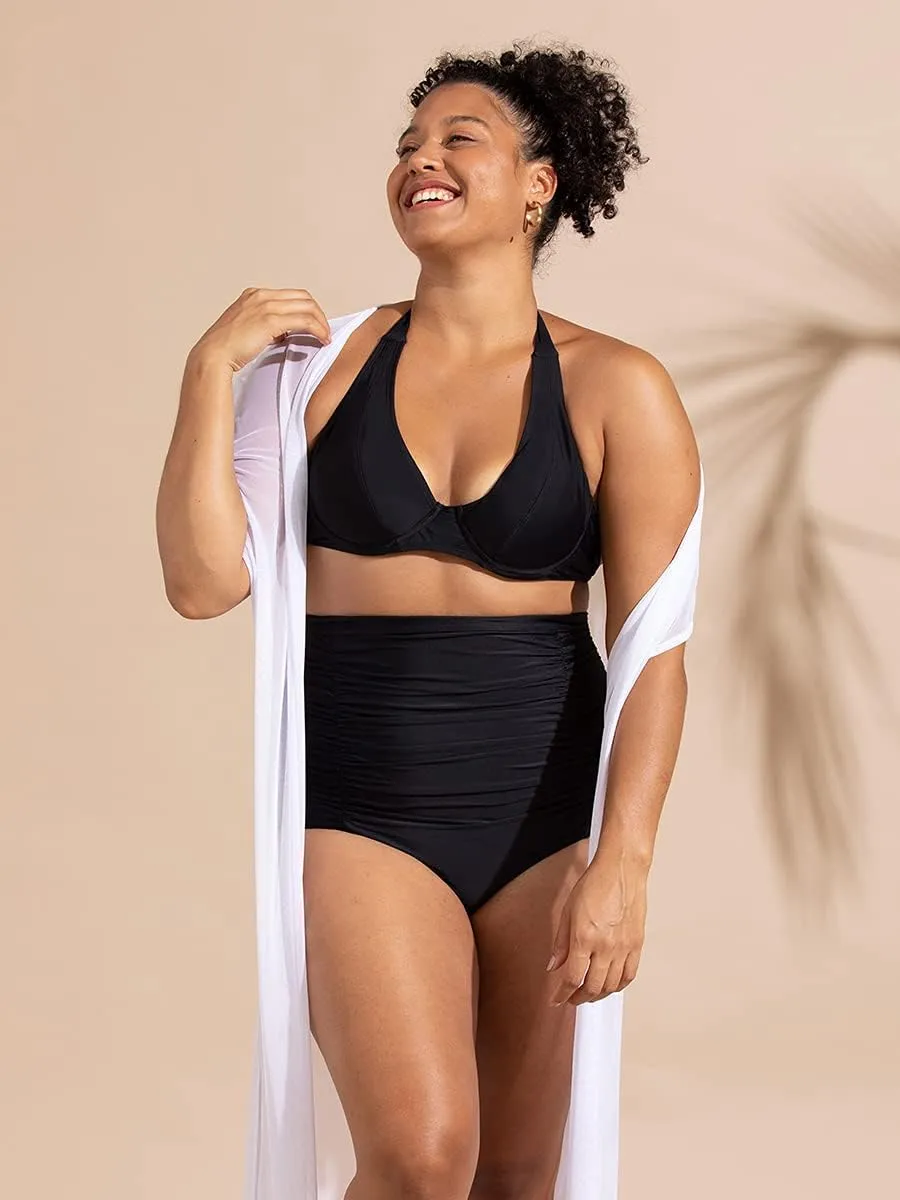 SHAPERMINT Women Ruched High Waisted Bikini Bottom Swimsuit, Tummy Control Full Coverage Swimwear, Small to Plus Size