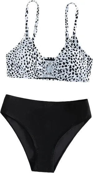 SHENHE Girl's 2 Piece O Ring Bikini High Waisted Spaghetti Strap Cute Swimsuit Bathing Suit