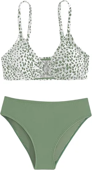 SHENHE Girl's 2 Piece O Ring Bikini High Waisted Spaghetti Strap Cute Swimsuit Bathing Suit