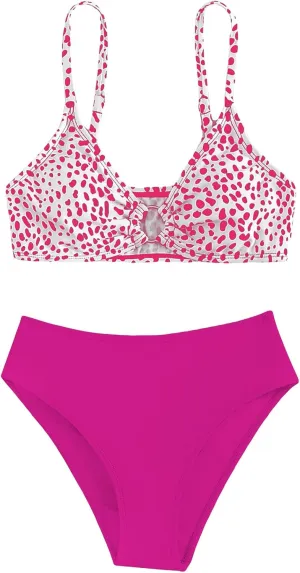 SHENHE Girl's 2 Piece O Ring Bikini High Waisted Spaghetti Strap Cute Swimsuit Bathing Suit