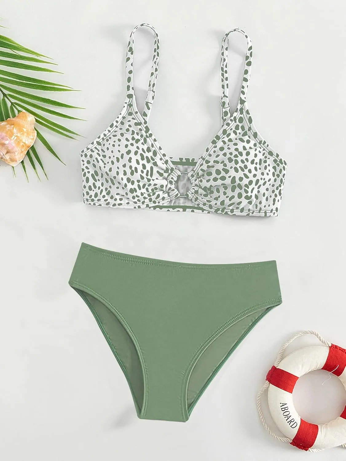 SHENHE Girl's 2 Piece O Ring Bikini High Waisted Spaghetti Strap Cute Swimsuit Bathing Suit