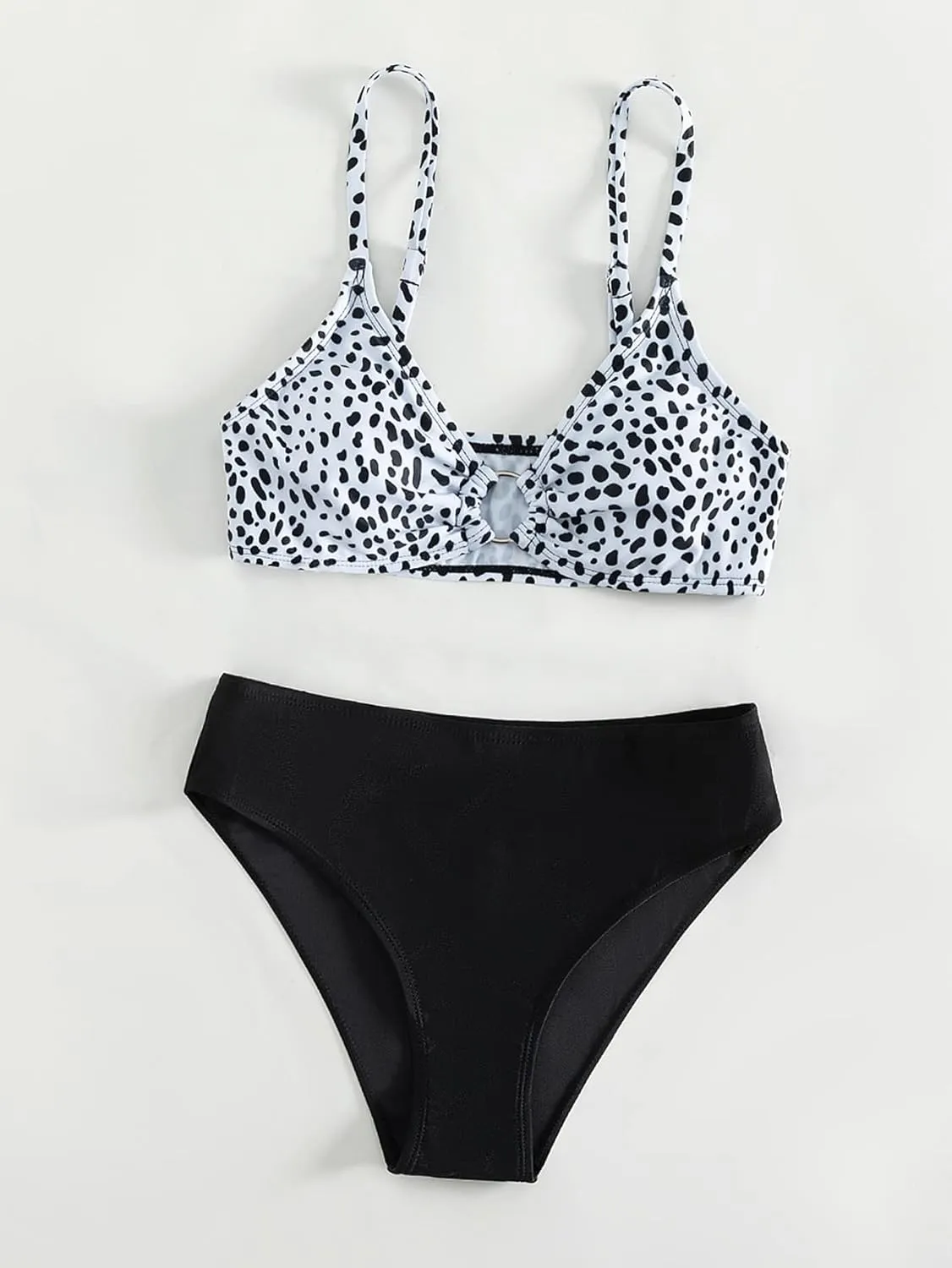 SHENHE Girl's 2 Piece O Ring Bikini High Waisted Spaghetti Strap Cute Swimsuit Bathing Suit