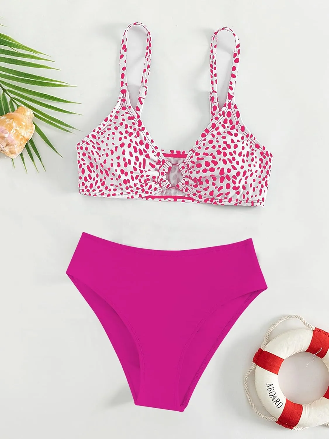 SHENHE Girl's 2 Piece O Ring Bikini High Waisted Spaghetti Strap Cute Swimsuit Bathing Suit