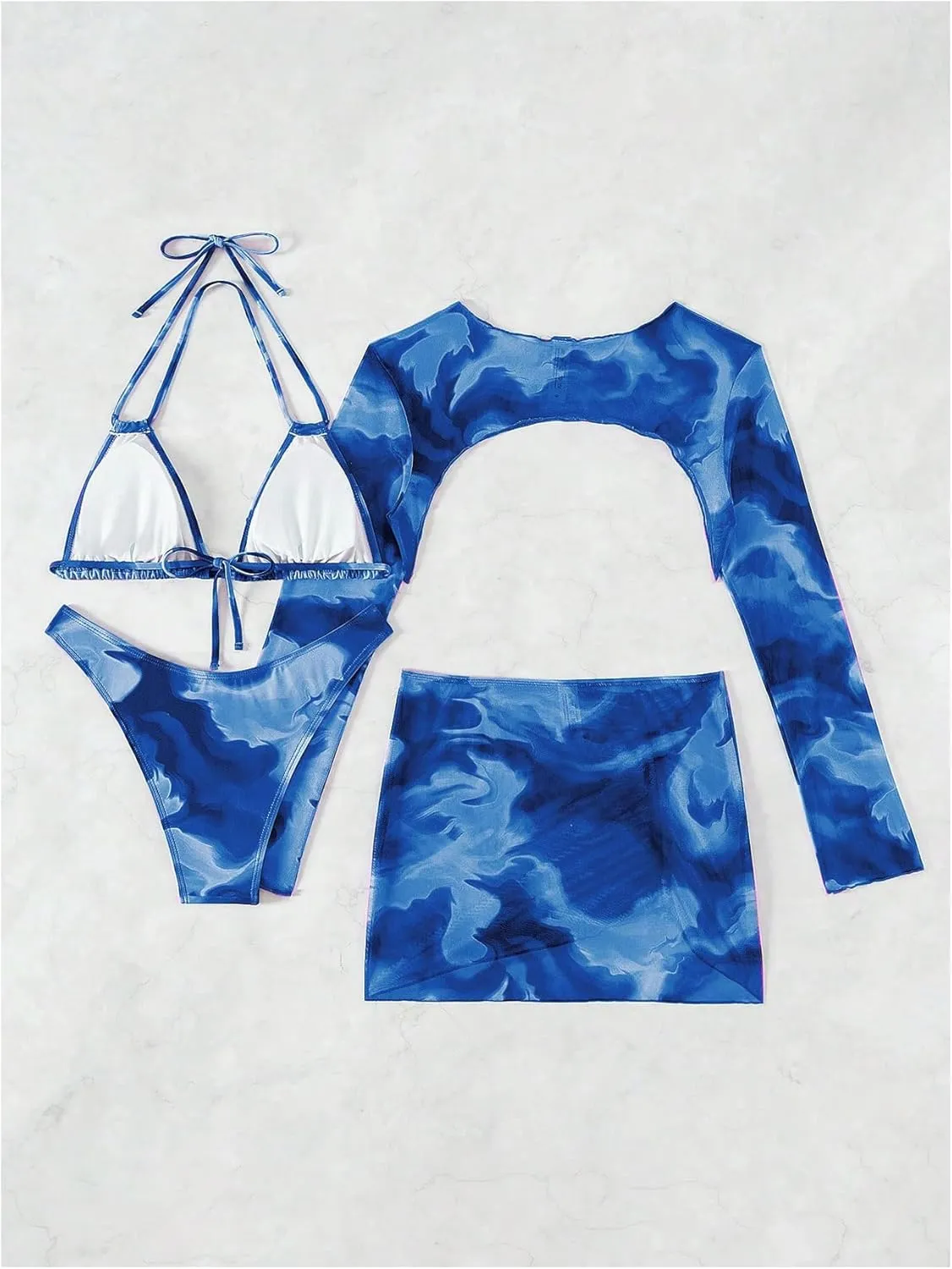 SHENHE Women's 4 Piece Bikini Set Halter Neck Sexy Thong Swimsuit with Cover Up Top and Skirt