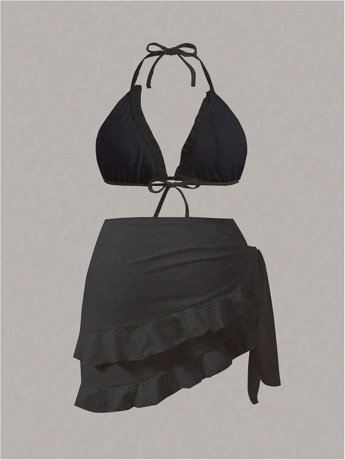 SHENHE Women's Plus Size 3 Pieces Swimsuit High Waisted Halter Triangle Bikini Set with Ruffle Wrap Skirt