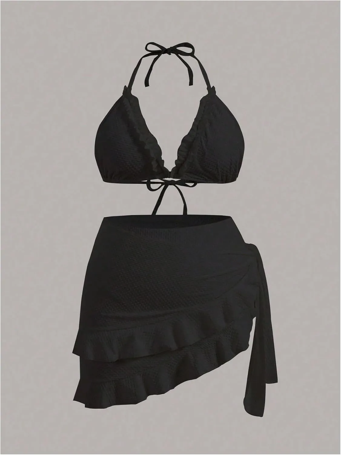 SHENHE Women's Plus Size 3 Pieces Swimsuit High Waisted Halter Triangle Bikini Set with Ruffle Wrap Skirt