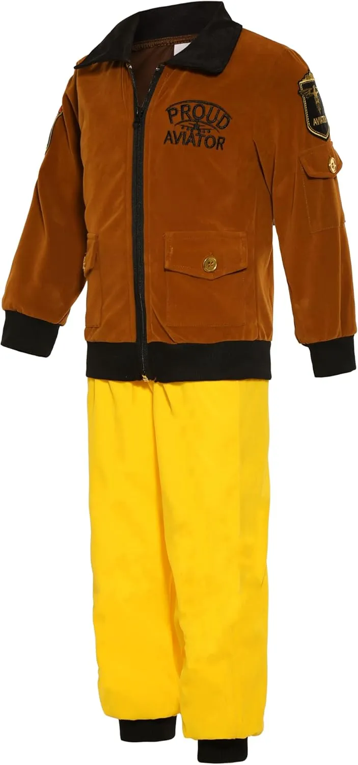 Sicypoty Kids Pilot Aviator Costume Girl Boy Aviator Jacket Set for Halloween Cosplay with Hats and Scarves