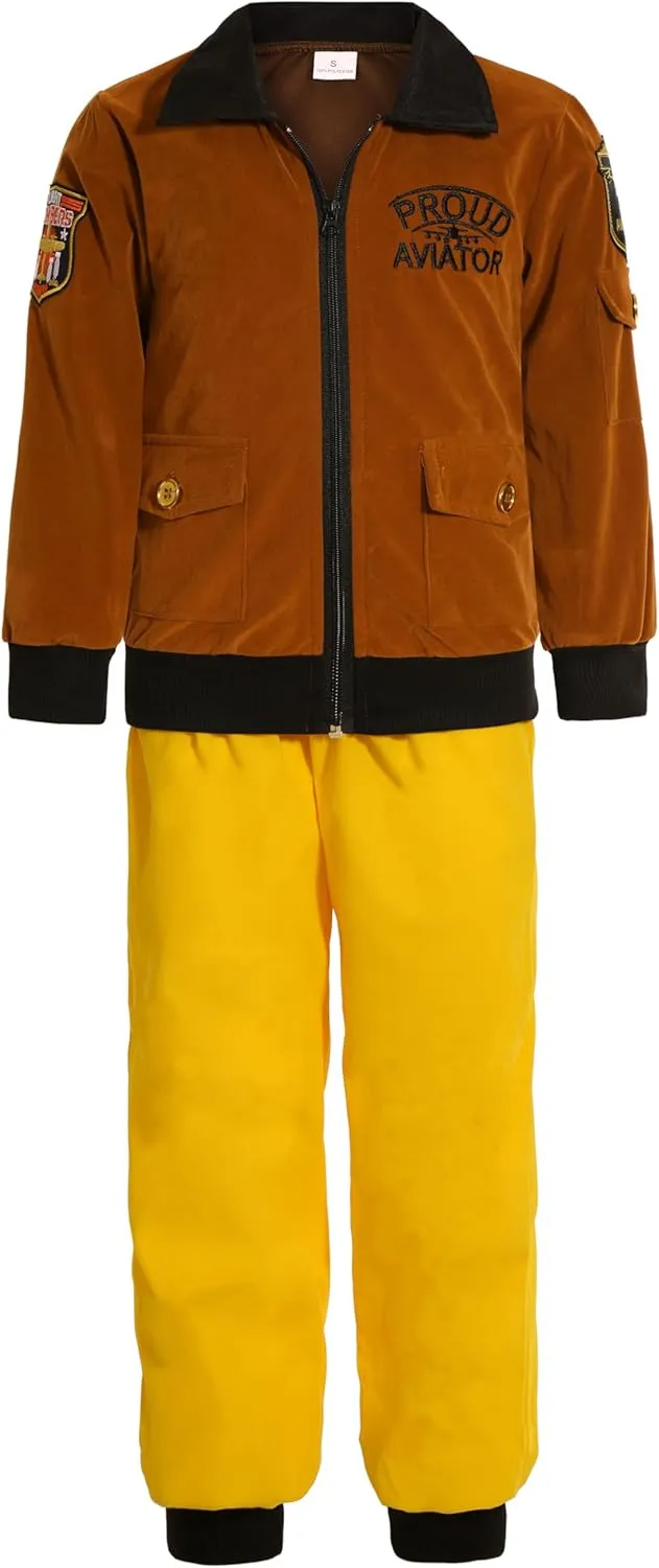 Sicypoty Kids Pilot Aviator Costume Girl Boy Aviator Jacket Set for Halloween Cosplay with Hats and Scarves