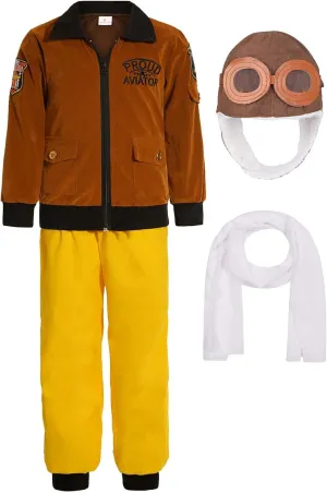 Sicypoty Kids Pilot Aviator Costume Girl Boy Aviator Jacket Set for Halloween Cosplay with Hats and Scarves