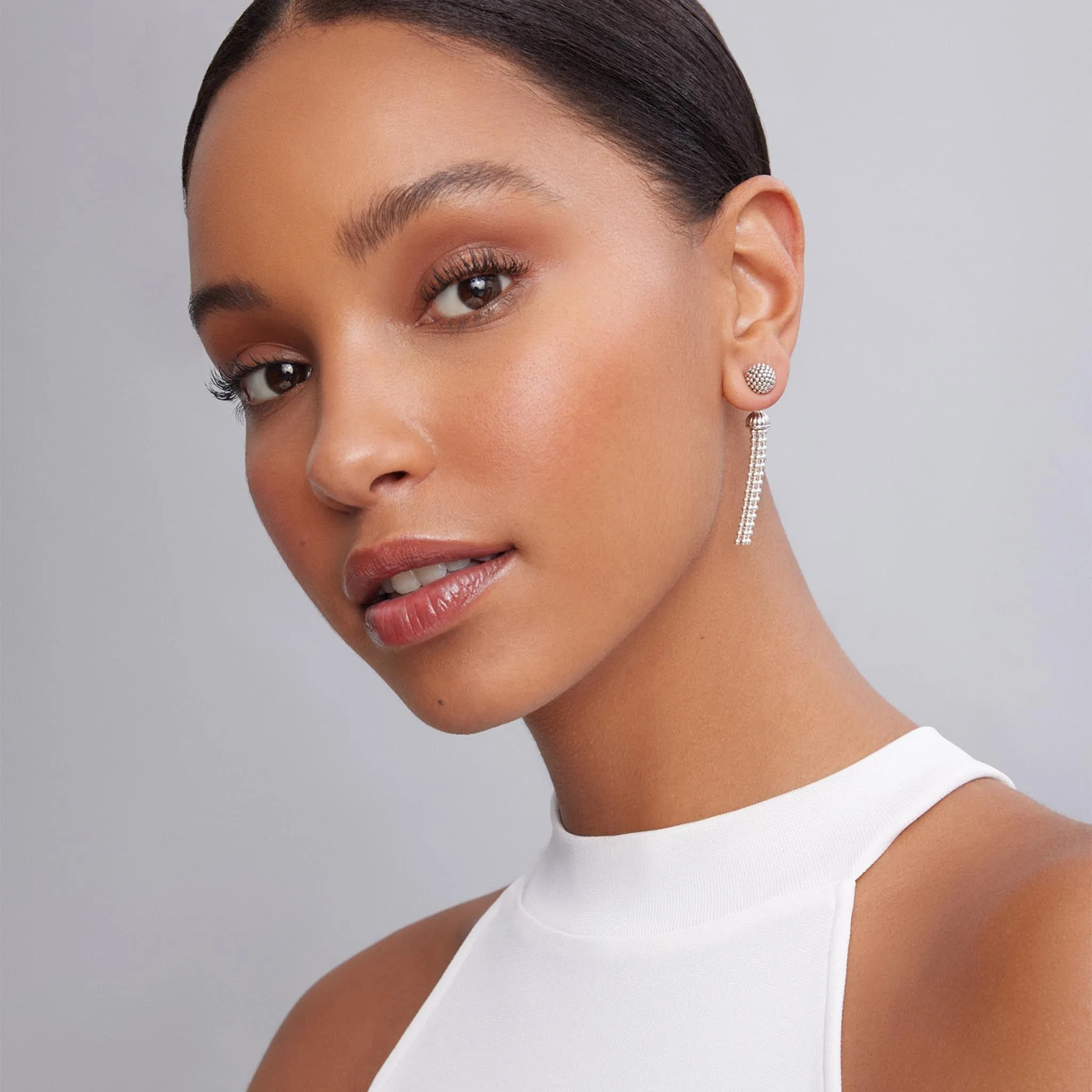 Signature Caviar Beaded Silver Stud Earrings