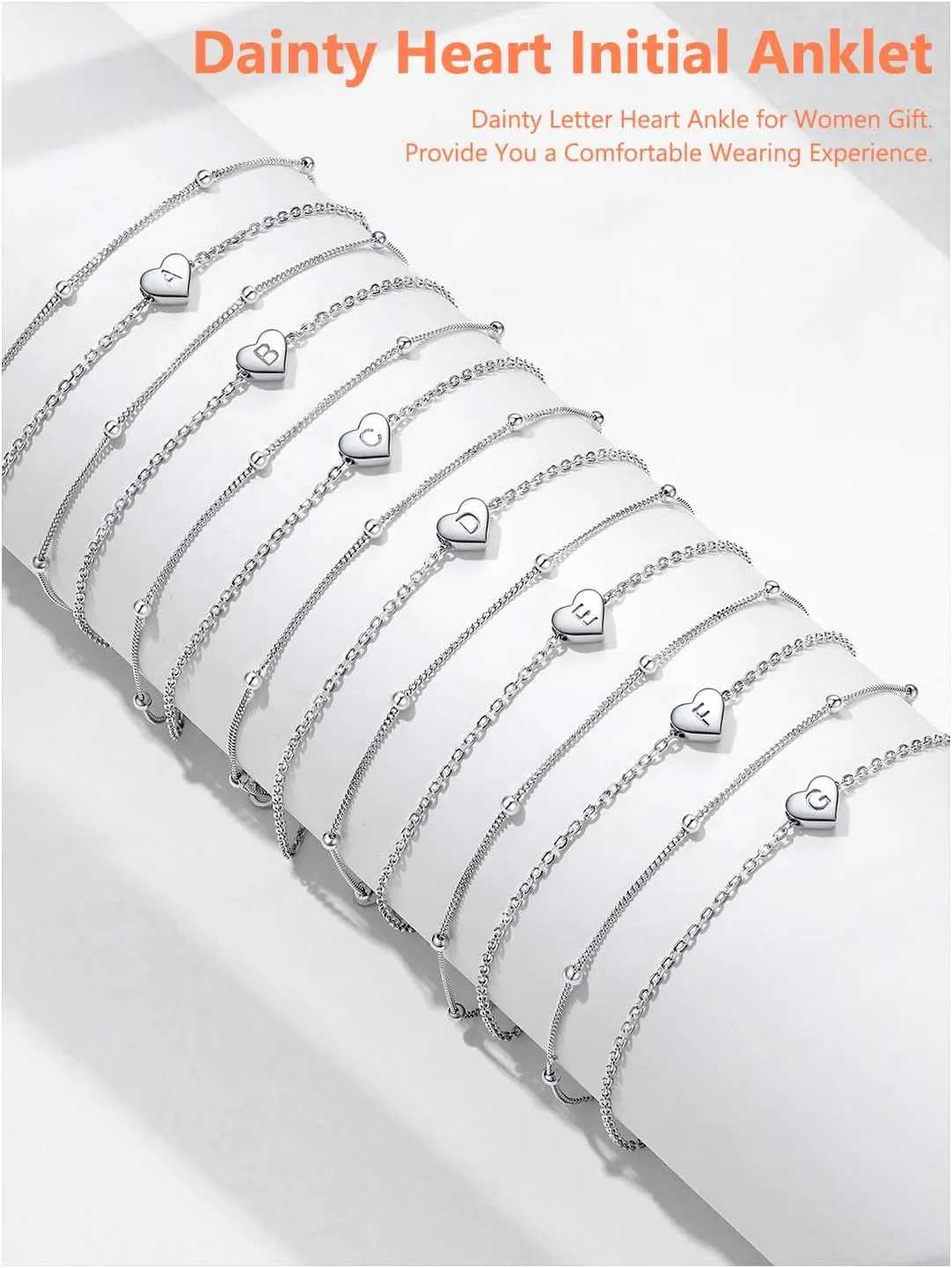 Silvora 925 Sterling Silver Anklets for Women Heart Anklet with Beaded Heart Initial Anklets for Womens