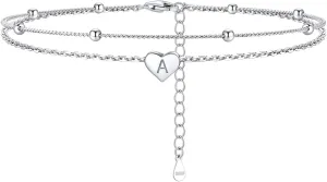 Silvora 925 Sterling Silver Anklets for Women Heart Anklet with Beaded Heart Initial Anklets for Womens