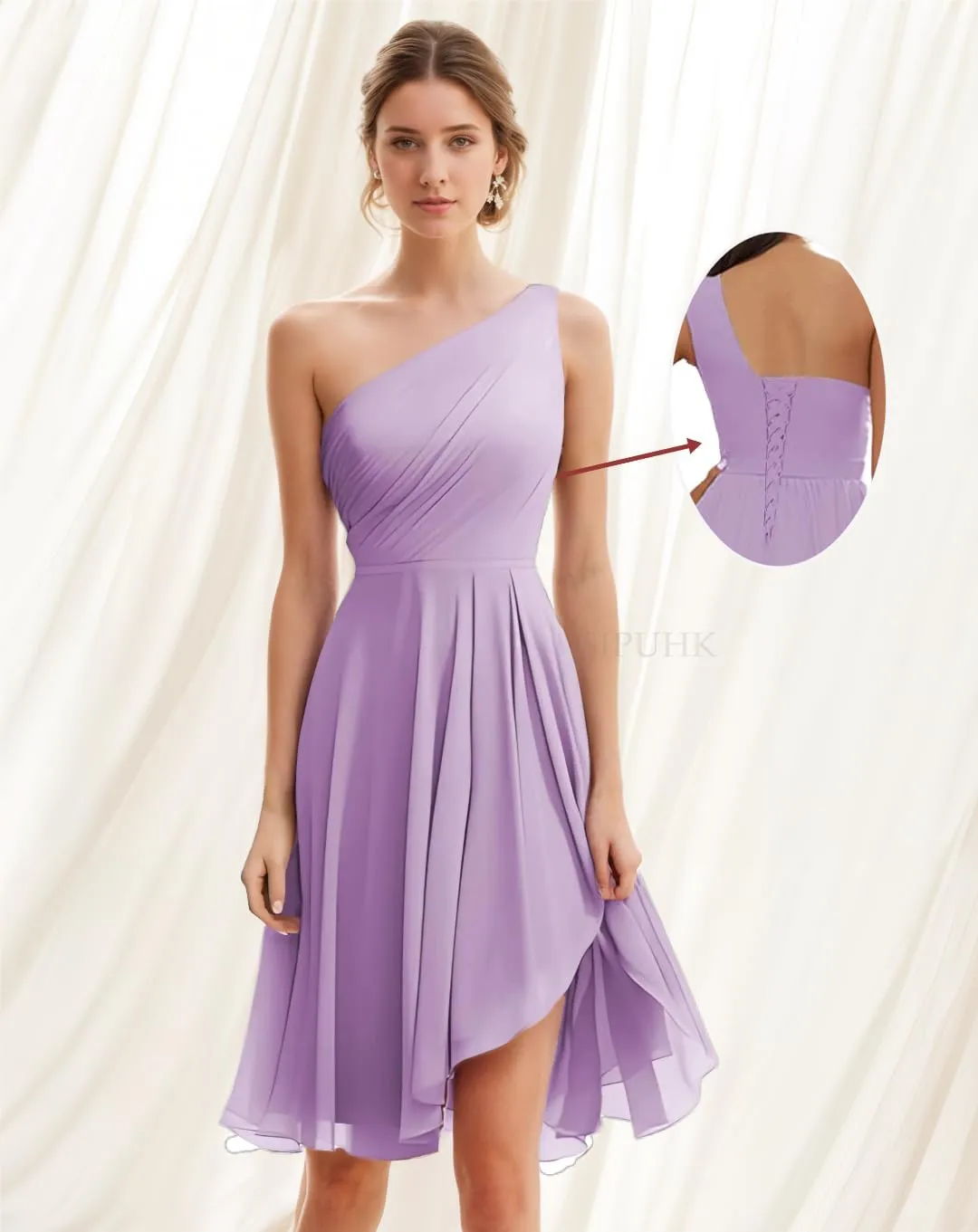 SIPUHK Short Bridesmaid Dresses for Wedding One Shoulder Formal Dress High Low Chiffon Ruffle Evening Gowns for Women
