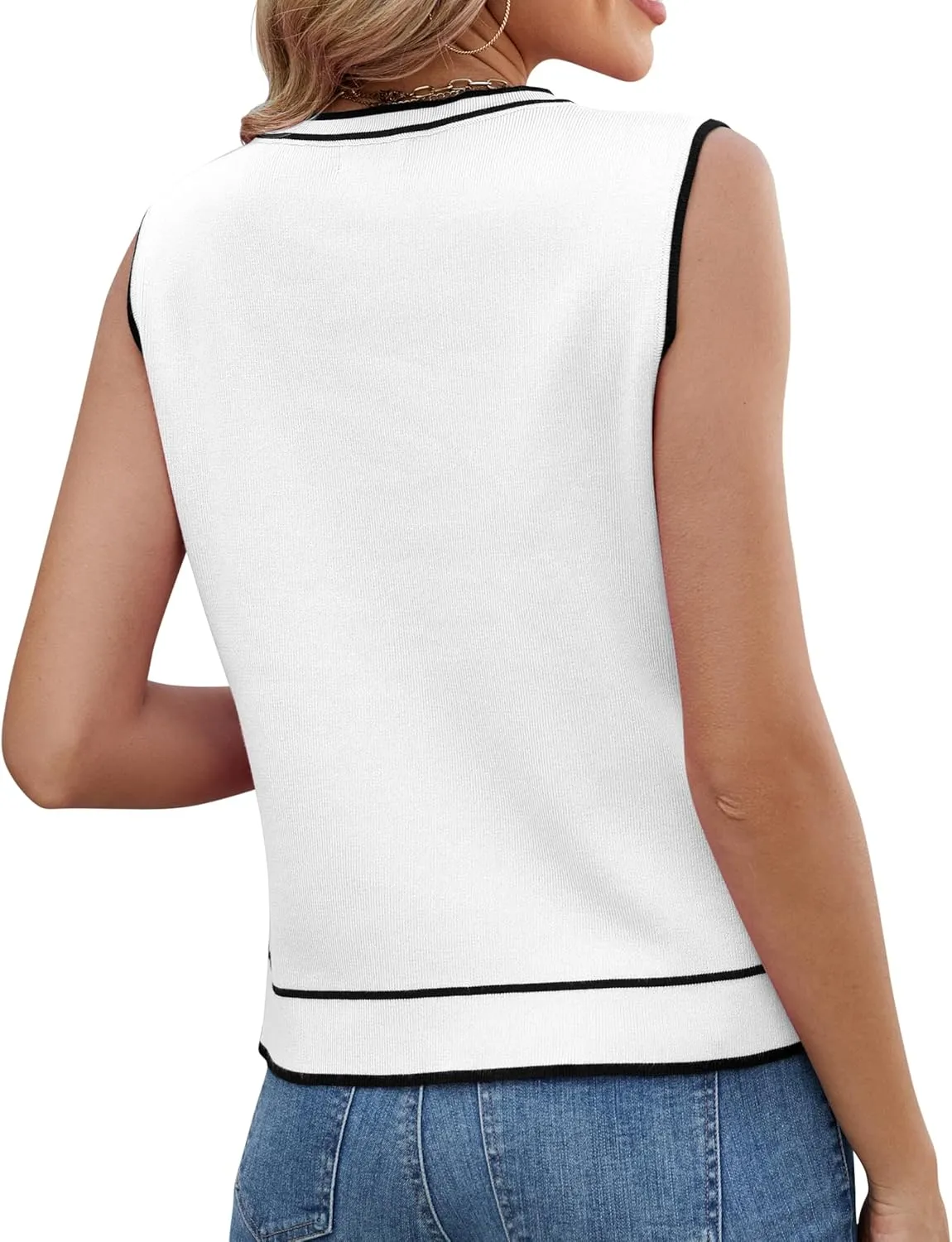 Sleeveless Button Down Vest Short Cardigans for Ladies Sweater with Pockets