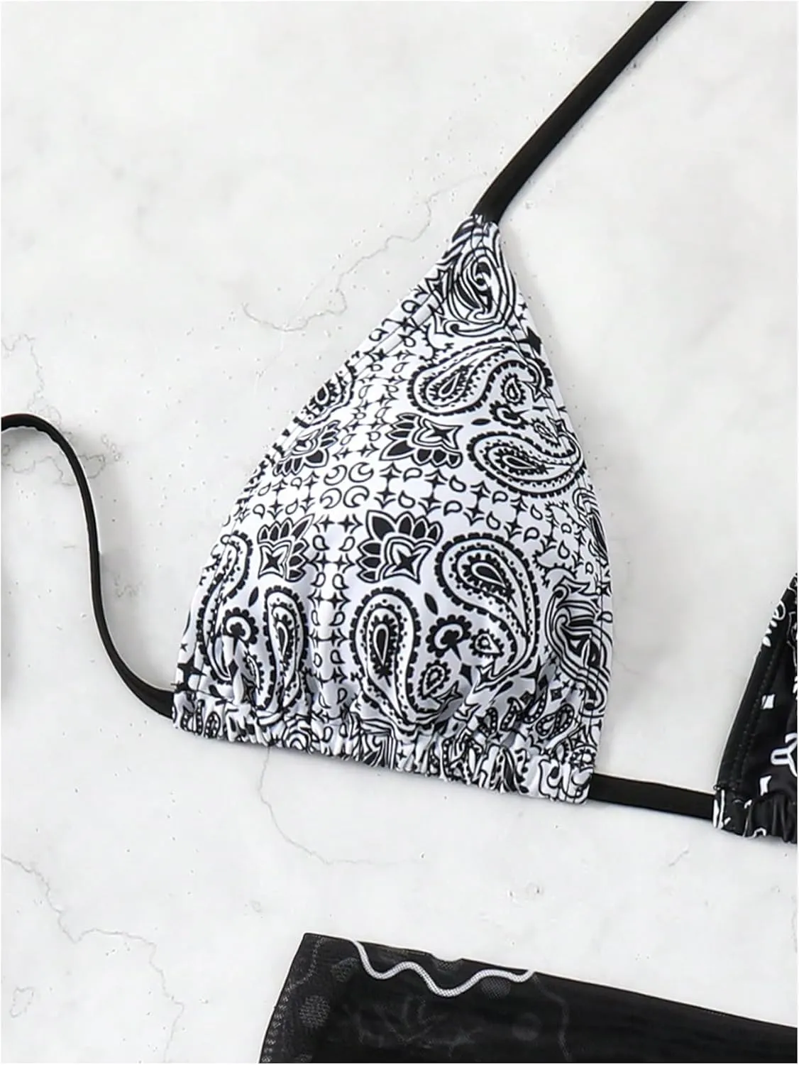 SOLY HUX Bathing Suit for Women 3 Piece Paisley Print Halter Triangle Bikini Sets Swimsuit with Beach Skirt