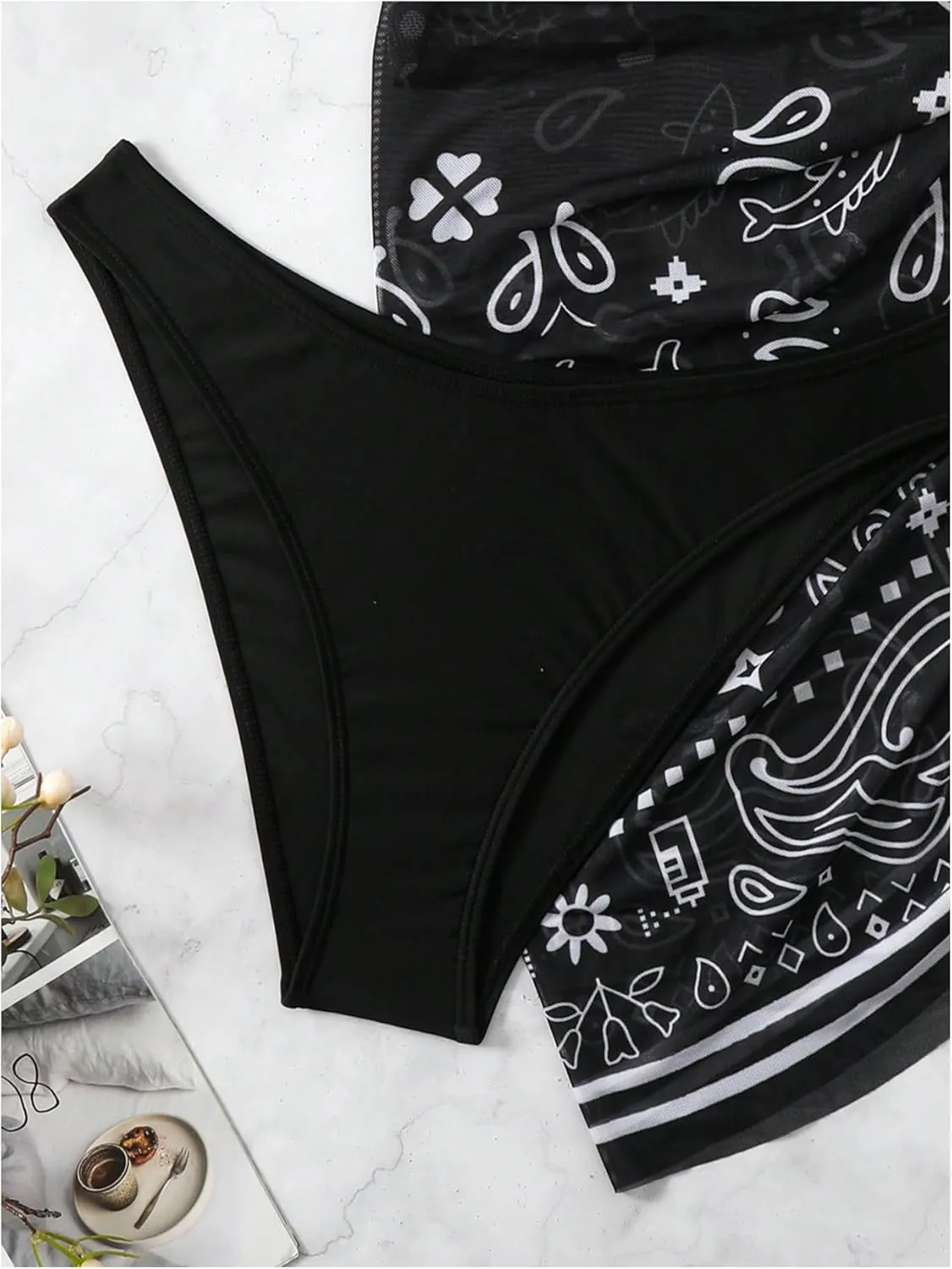 SOLY HUX Bathing Suit for Women 3 Piece Paisley Print Halter Triangle Bikini Sets Swimsuit with Beach Skirt