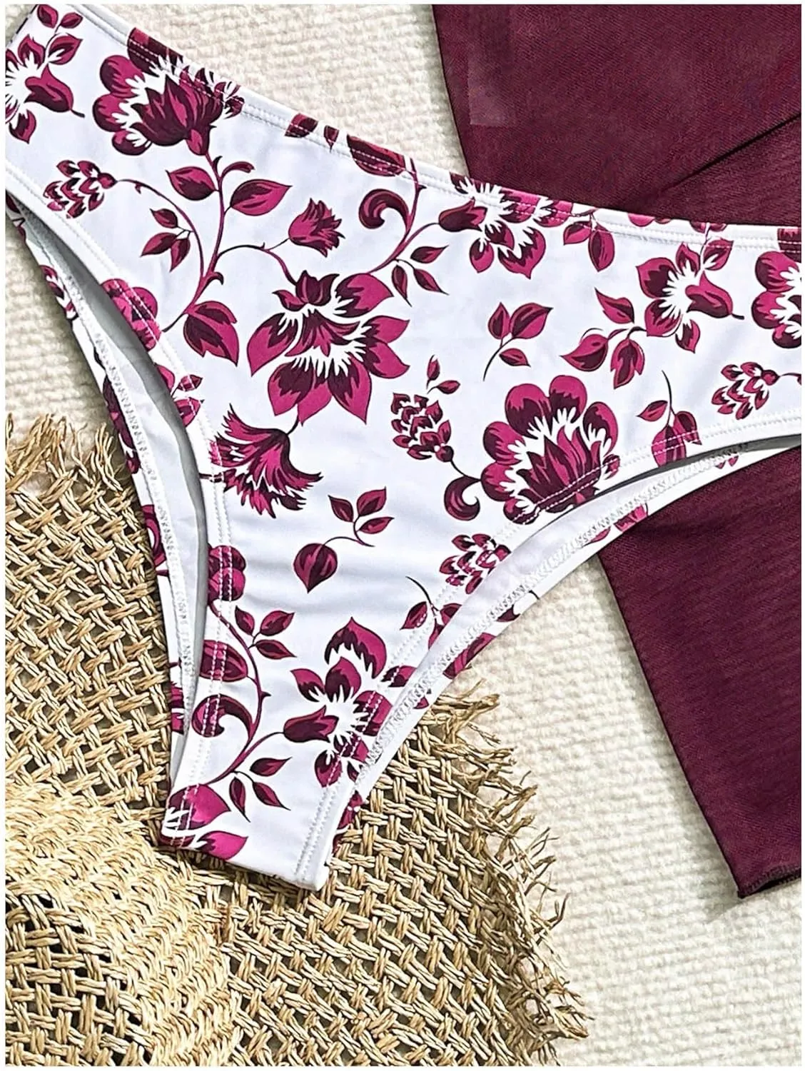 SOLY HUX Bikini Sets for Women 3 Piece Floral Print Halter Triangle Bathing Suit Swimsuit with Sarong Cover Up