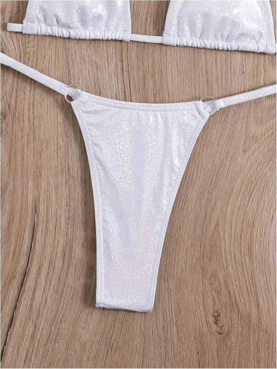 SOLY HUX Women's Metallic Bathing Suit Halter Micro Triangle Top Swimsuit String Thong Two Piece Bikini Sets