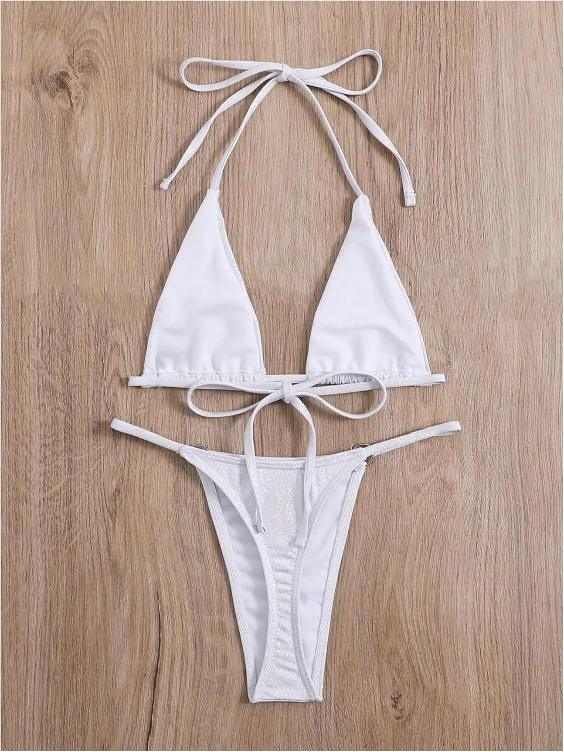 SOLY HUX Women's Metallic Bathing Suit Halter Micro Triangle Top Swimsuit String Thong Two Piece Bikini Sets