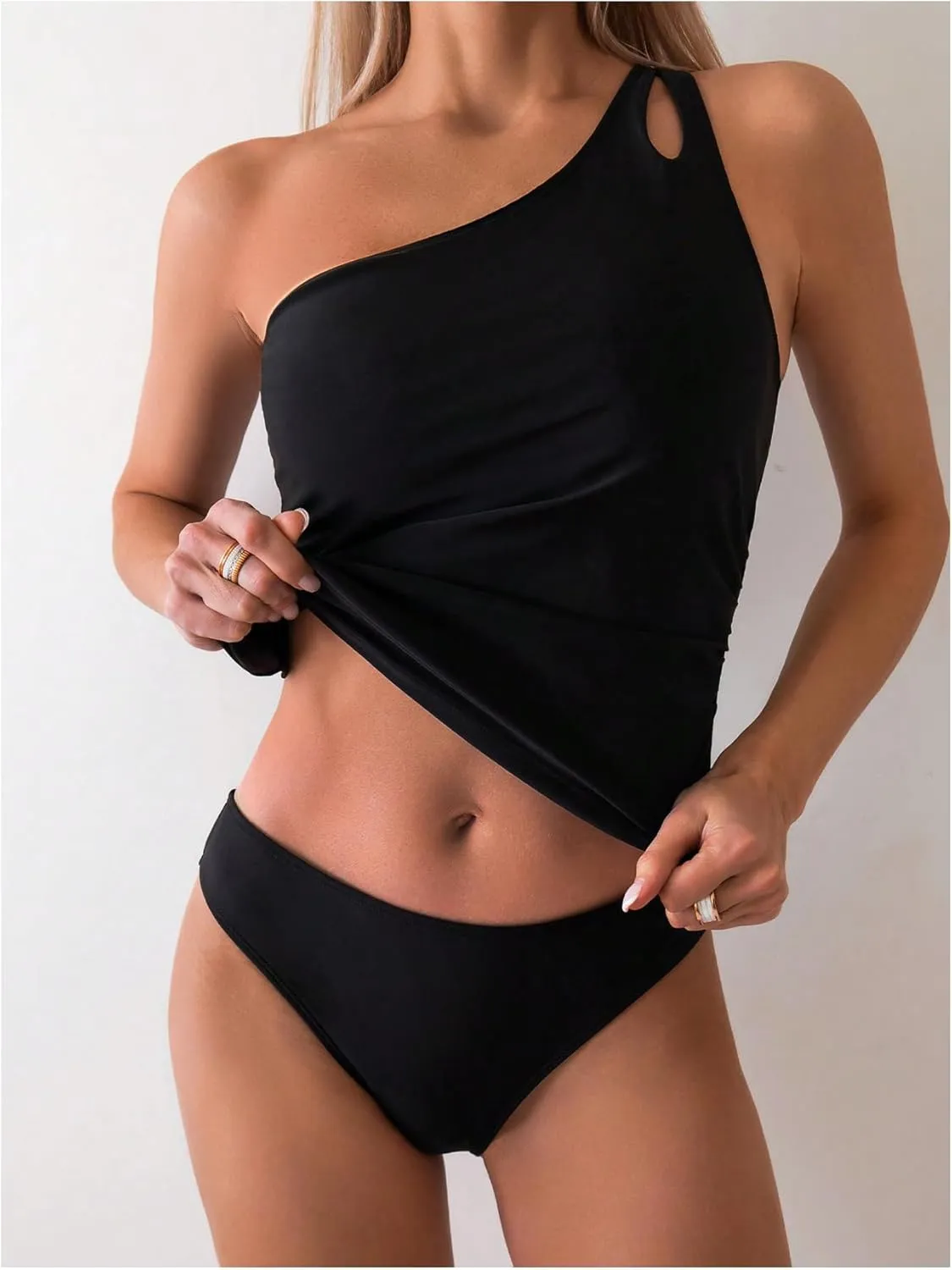 SOLY HUX Women's One Shoulder Bikini Tankini Bathing Suit Two Piece Swimsuit