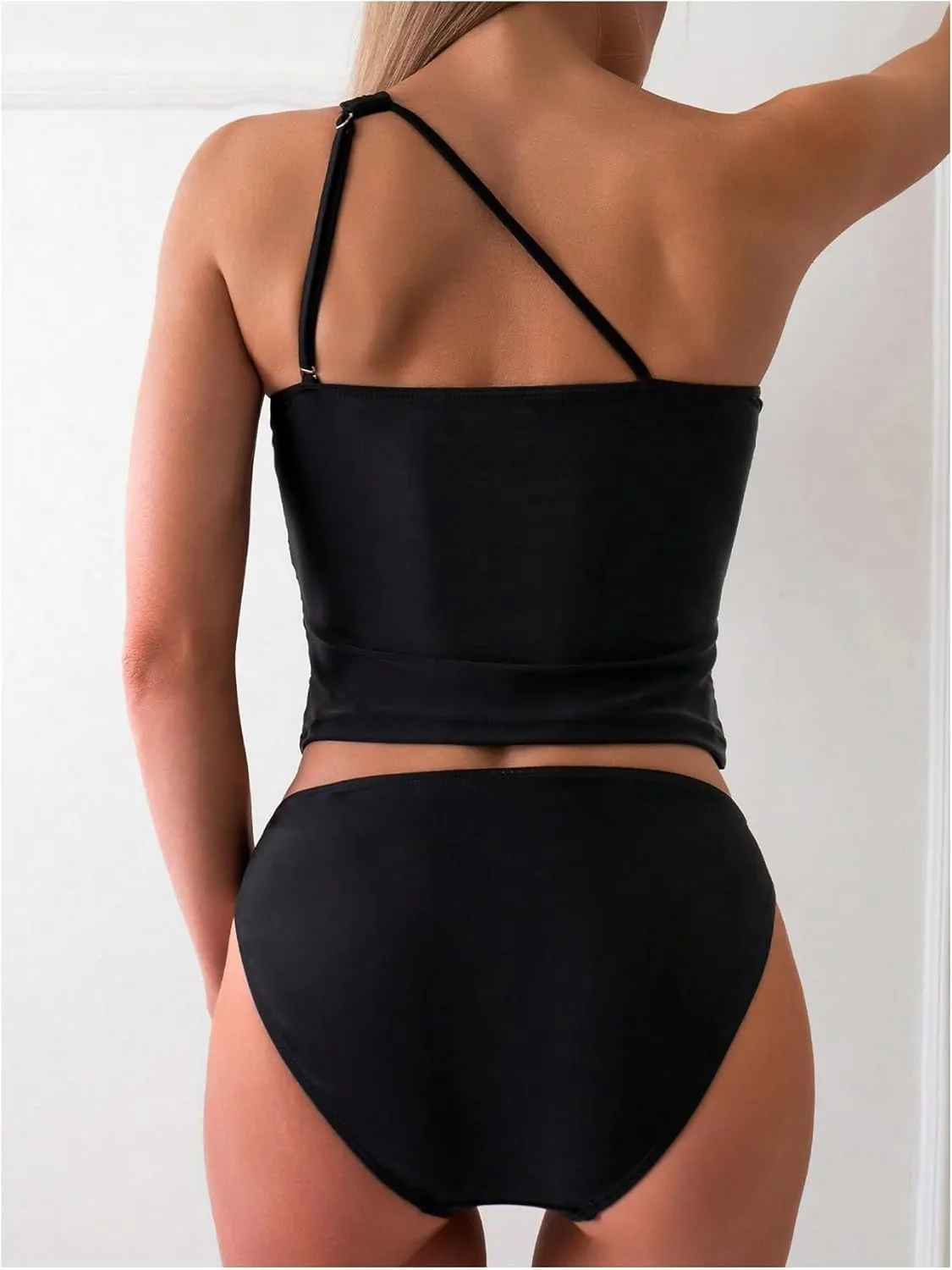 SOLY HUX Women's One Shoulder Bikini Tankini Bathing Suit Two Piece Swimsuit