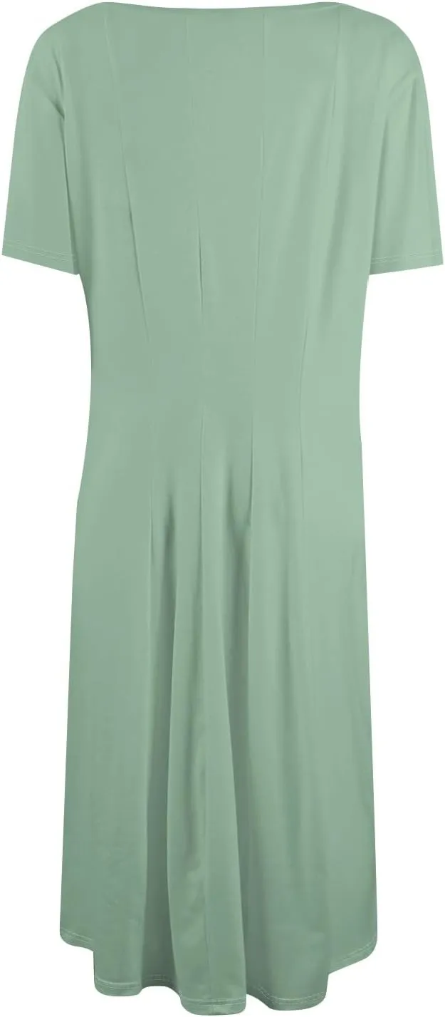 Spring Dresses for Women 2025 Cinched Waist Short Sleeve with Side Pocket Women Dress Plus Size Midi Crewneck Dress