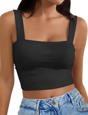 Square Neck Tops for Women, Sleeveless Crop Tops Women, Sexy Cropped Double Layered Tank Tops, Women Workout Basic Top