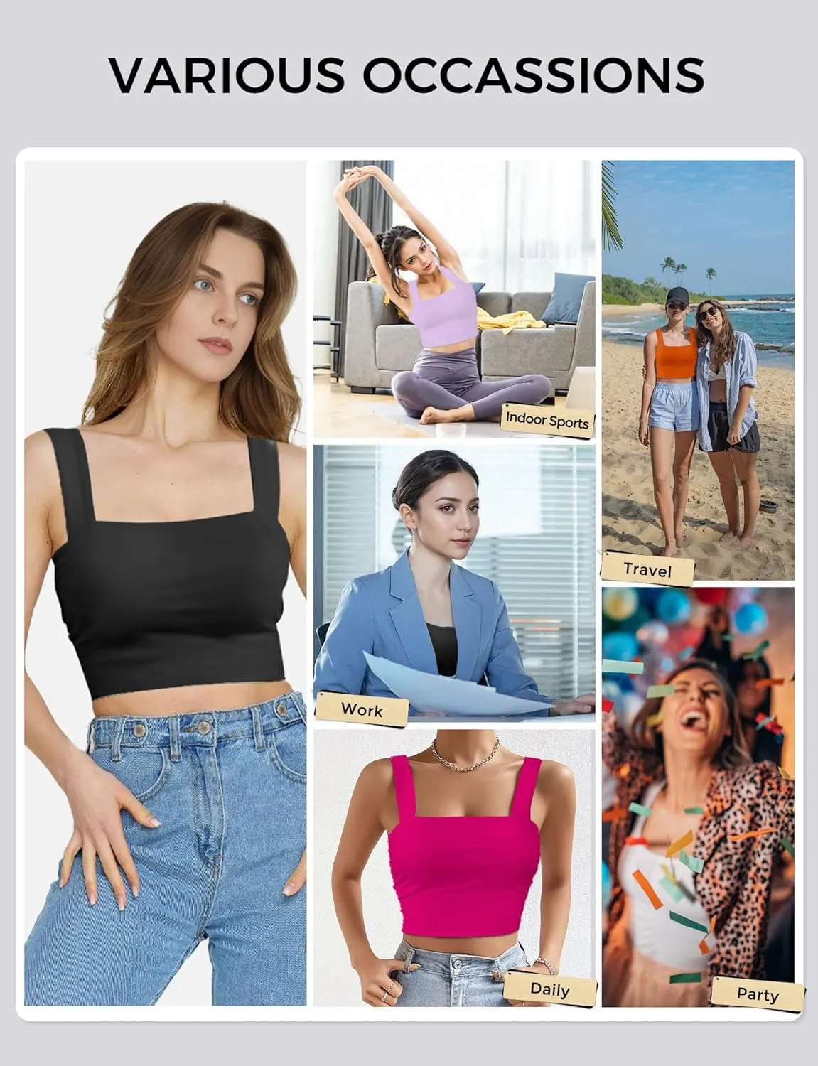 Square Neck Tops for Women, Sleeveless Crop Tops Women, Sexy Cropped Double Layered Tank Tops, Women Workout Basic Top
