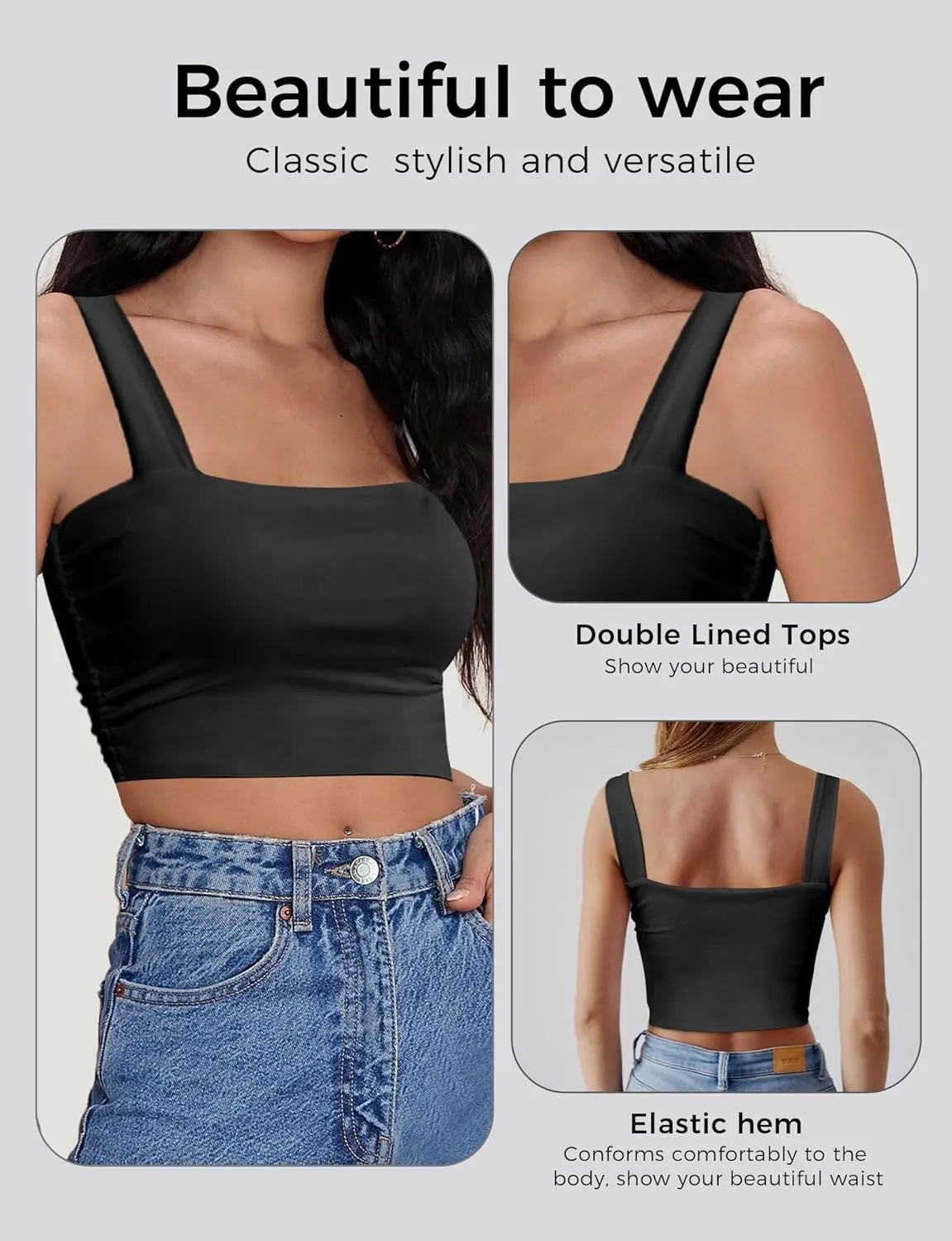 Square Neck Tops for Women, Sleeveless Crop Tops Women, Sexy Cropped Double Layered Tank Tops, Women Workout Basic Top