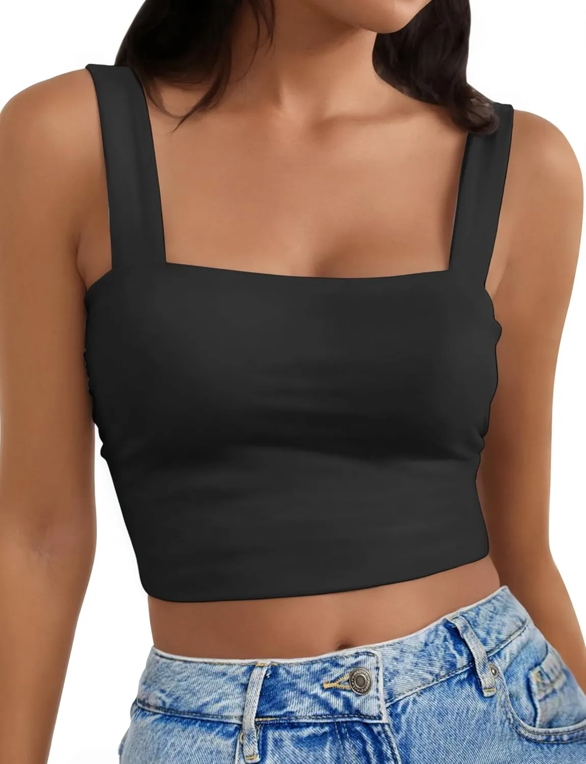 Square Neck Tops for Women, Sleeveless Crop Tops Women, Sexy Cropped Double Layered Tank Tops, Women Workout Basic Top