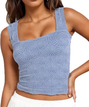 Square Neck Tops for Women, Summer Wide Strap Crop Tops Going Out