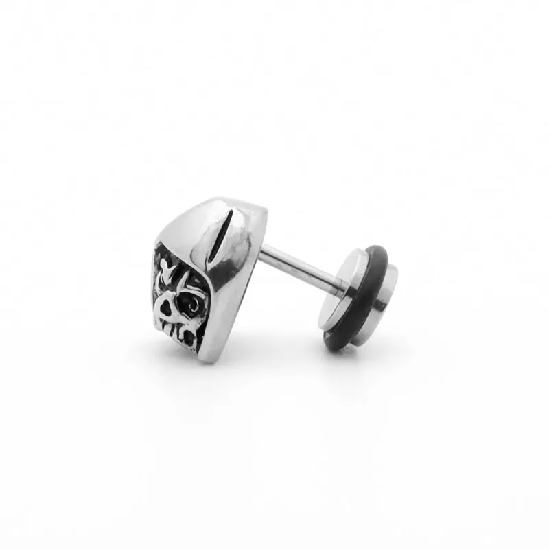 Stainless Steel Skull with Helmet Fake Plug Earring
