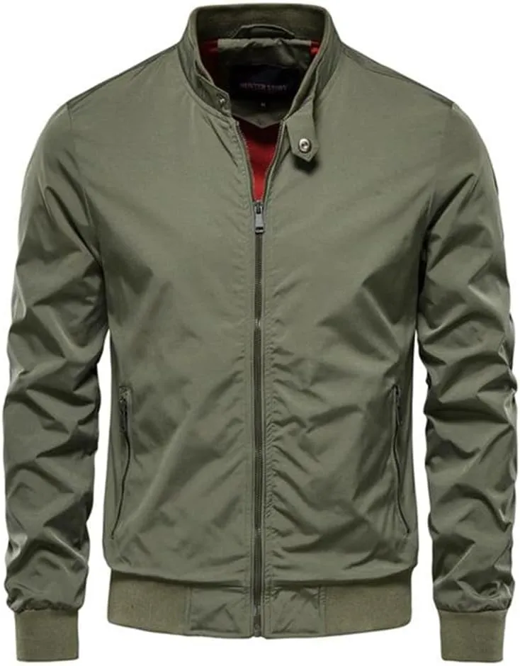 Stand Collar Jackets Casual Clothes Solid Color Spring Outerwear Male Coat Bomber Jacket For Men - Trench
