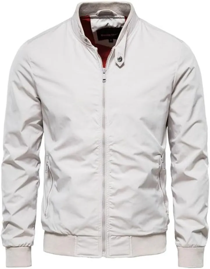 Stand Collar Jackets Casual Clothes Solid Color Spring Outerwear Male Coat Bomber Jacket For Men - Trench